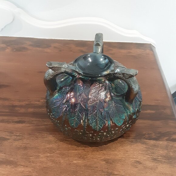 Fenton Footed Carnival Glass Orange Tree Blossom Amethyst Iridescent Bowl - Picture 2 of 7